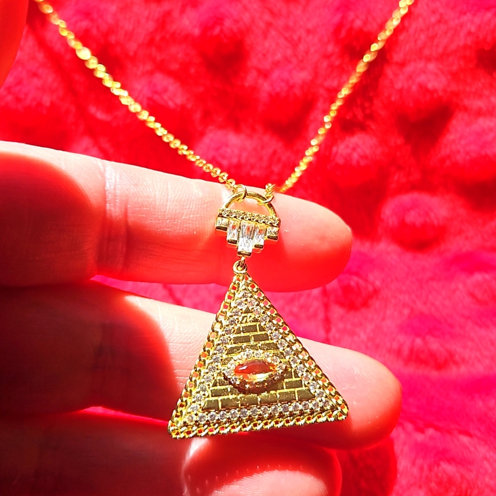 Cleopatra Collection Pyramid of Giza watermelon tourmaline stone 14k gold plated